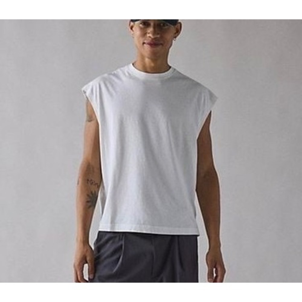 Standard Cloth White Cotton Muscle Tee Sleeveless T-Shirt